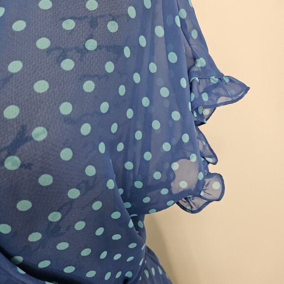 GILLIGAN & O’MALLEY Sheer Blue Polka-dot Short Sleeve Wrap Style Robe Sz S/M - Picture 6 of 9